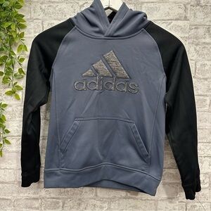Adidas Hoodie Sweatshirt boy’s size 5 climawarm lined warm pullover gray black‎